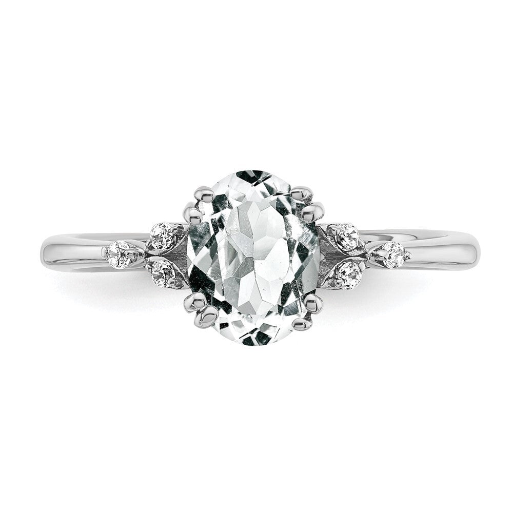 Sterling Silver Rhodium-plated White Topaz and Diamond Ring Size 6