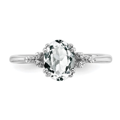Sterling Silver Rhodium-plated White Topaz and Diamond Ring Size 6