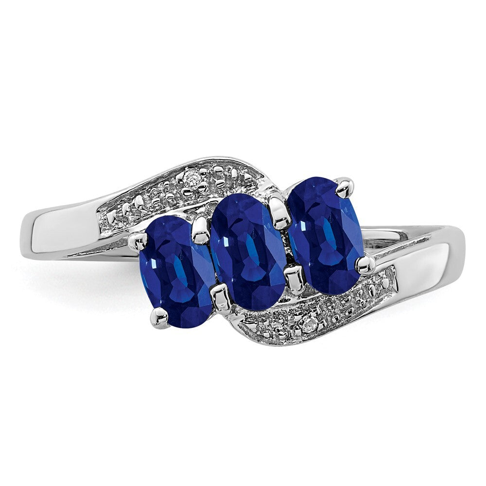 Sterling Silver Rhodium-plated Sapphire & Diamond Ring Size 8