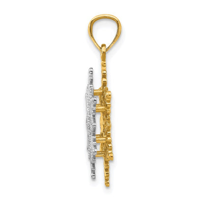 14k Two-tone Gold Polished and Textured 2 Level Snowflake Pendant