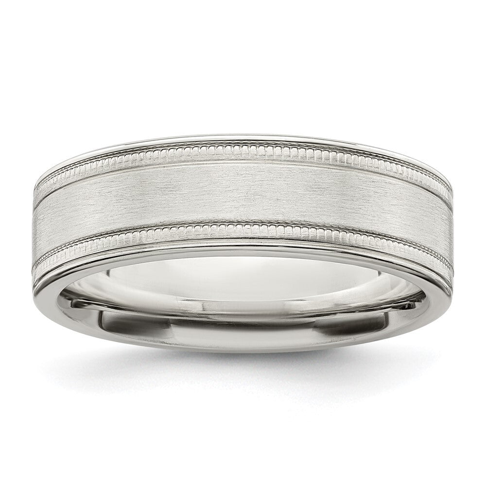 Sterling Silver 6mm Brushed Flat Milgrain Grooved Edge Fancy Band Size 11