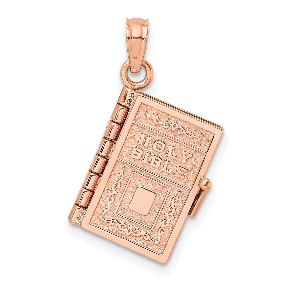 14k Rose Gold 3-D Holy Bible w Lord's Prayer Moveable Charm
