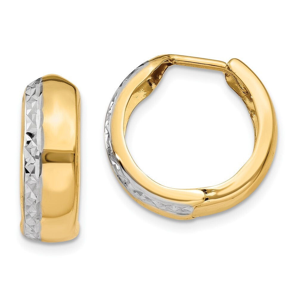 14k Yellow Gold Rhodium Textured Hinged Hoop Earrings Gift for Women