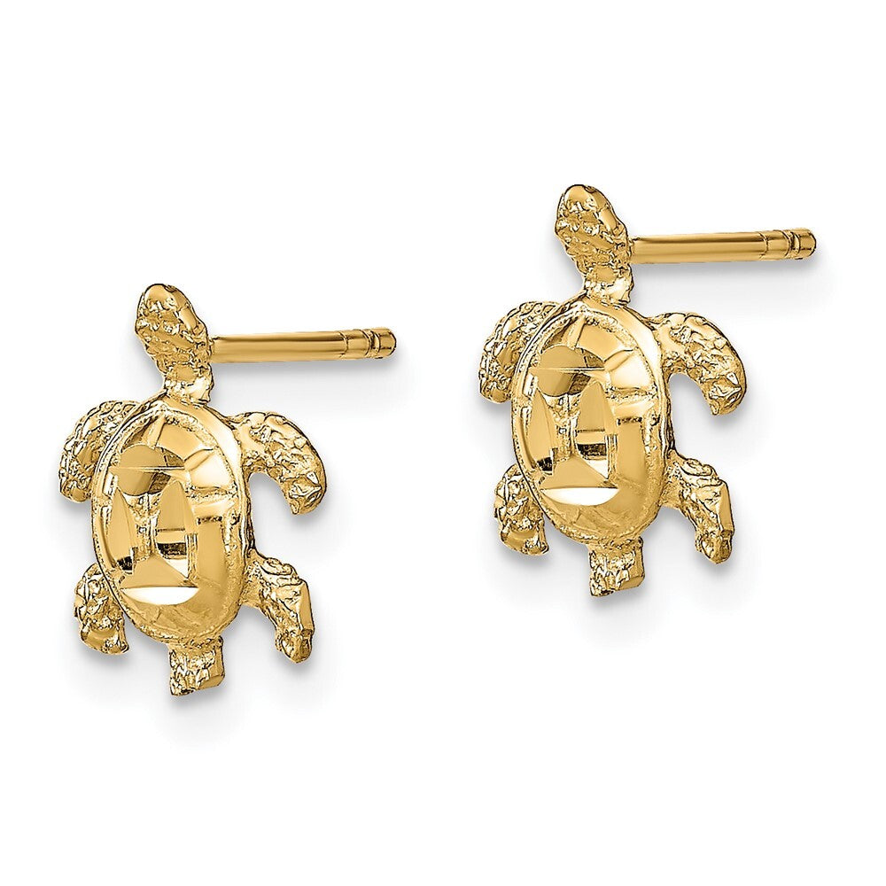 14k Yellow Gold Polished Diamond-cut Sea Turtle Stud Earrings Gift for Women