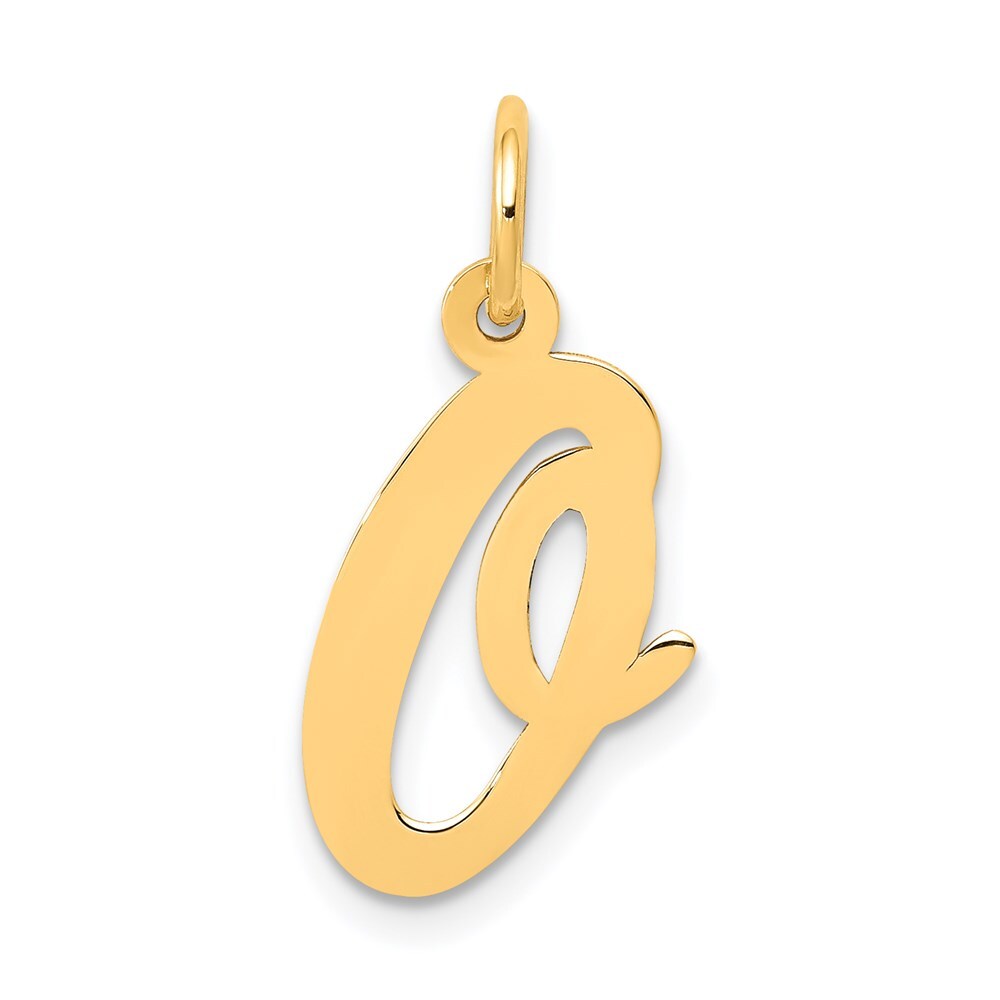 14k Yellow Gold Medium Script Letter O Initial Charm Pendant for Women