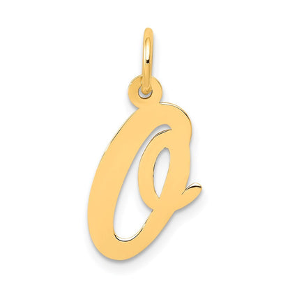 14k Yellow Gold Medium Script Letter O Initial Charm Pendant for Women
