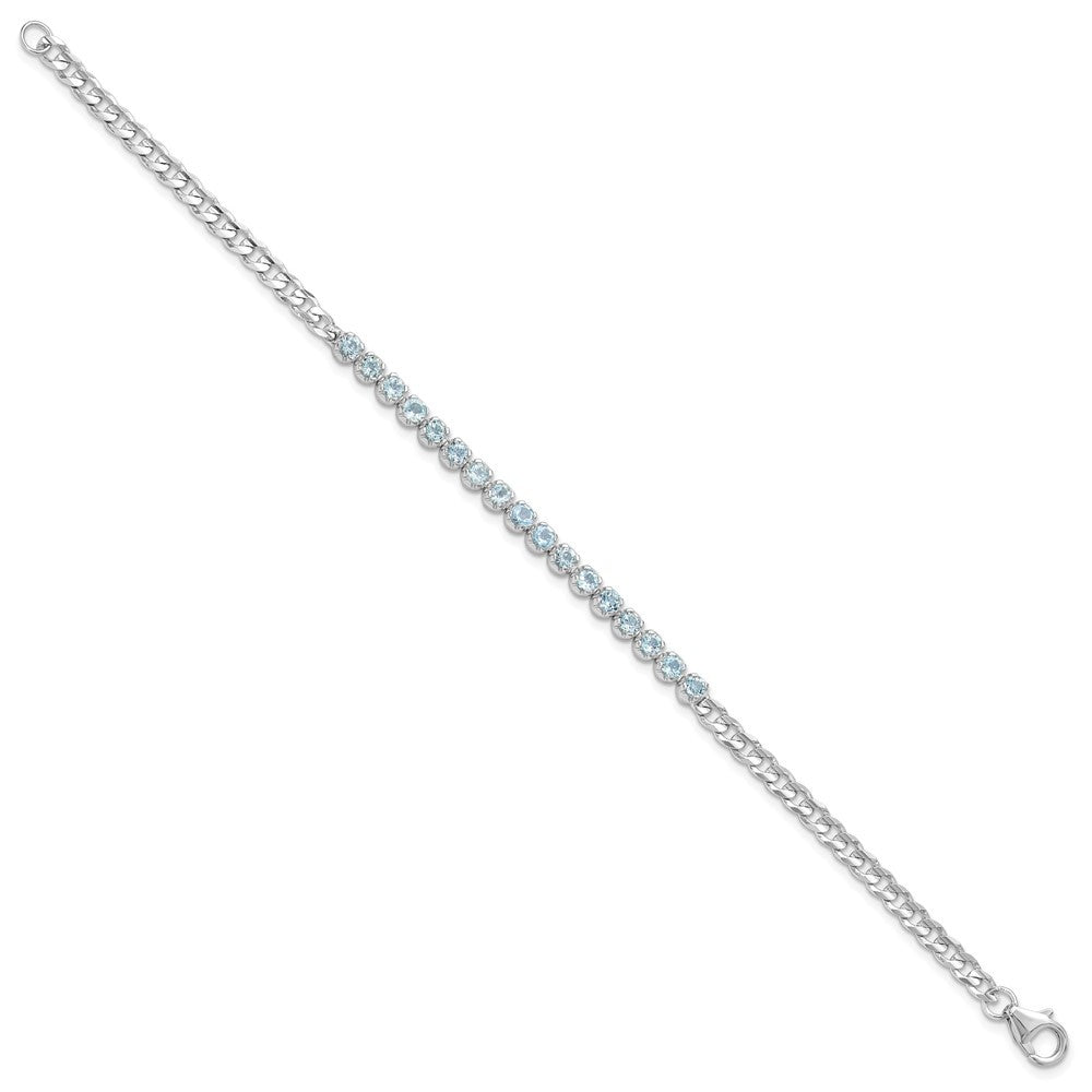 Sterling Silver Rhodium-plated 4mm 2.21BT Blue Topaz Curb Chain Bracelet