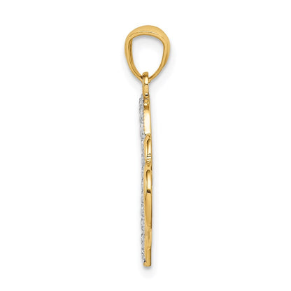 14k Yellow Gold and White Rhodium Polished Double Heart Pendant for Women