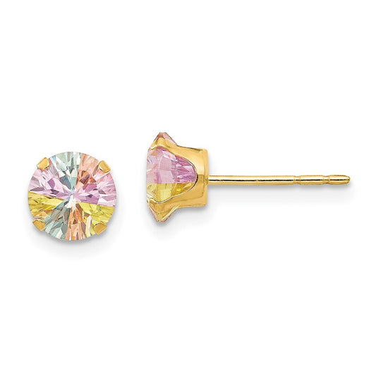 14k Yellow Gold Multi-color Cubic Zirconia 6mm Stud Earrings Gift for Women