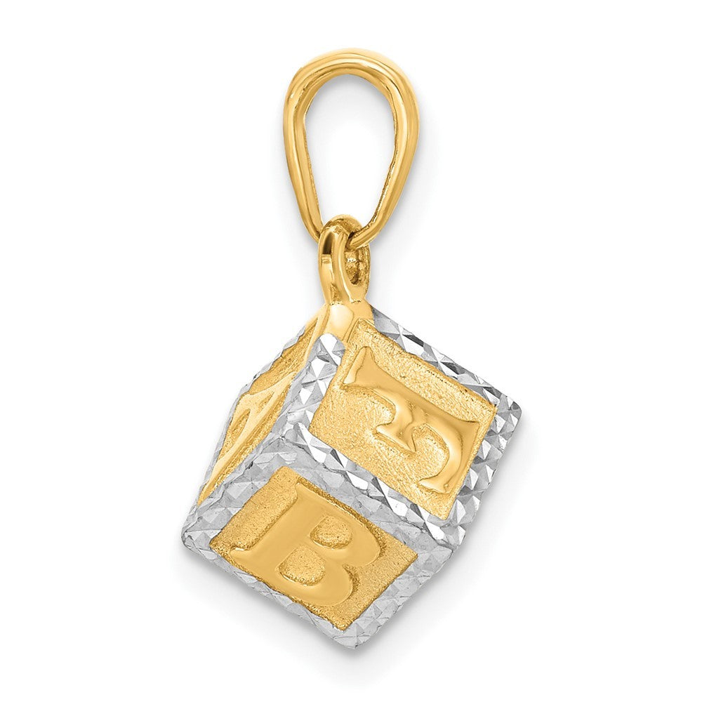 14k Yellow Gold and White Rhodium Diamond-Cut 3D Baby Letter Block Pendant