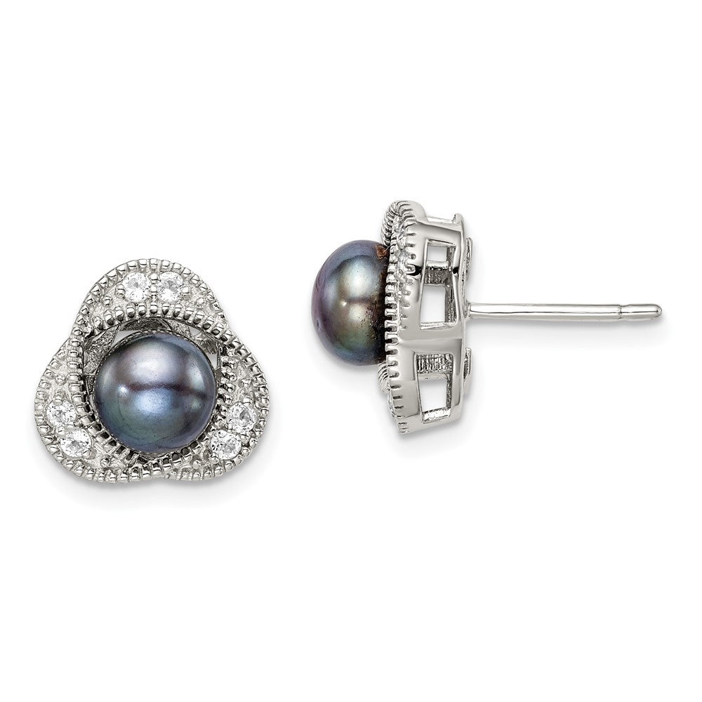 Sterling Silver Polished Black 6-7mm Freshwater Cultured Pearl & Topaz Earrings