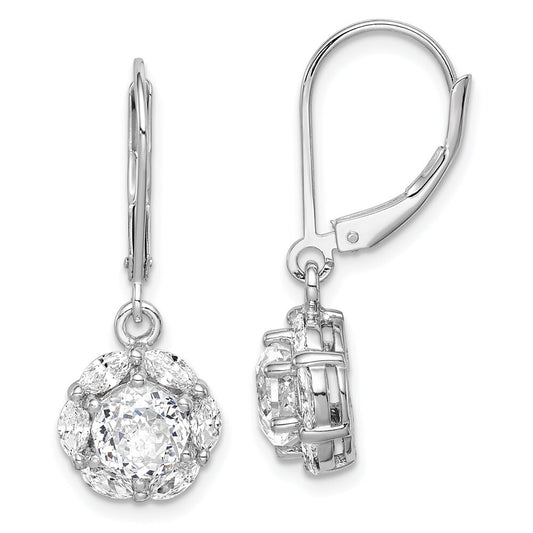 Sterling Silver Polished 6mm Cubic Zirconia Halo Leverback Earrings