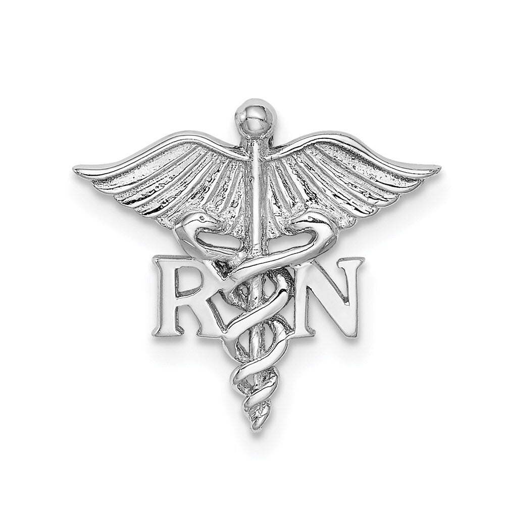 14k White Gold White Polished RN Medical Chain Slide Pendant for Women