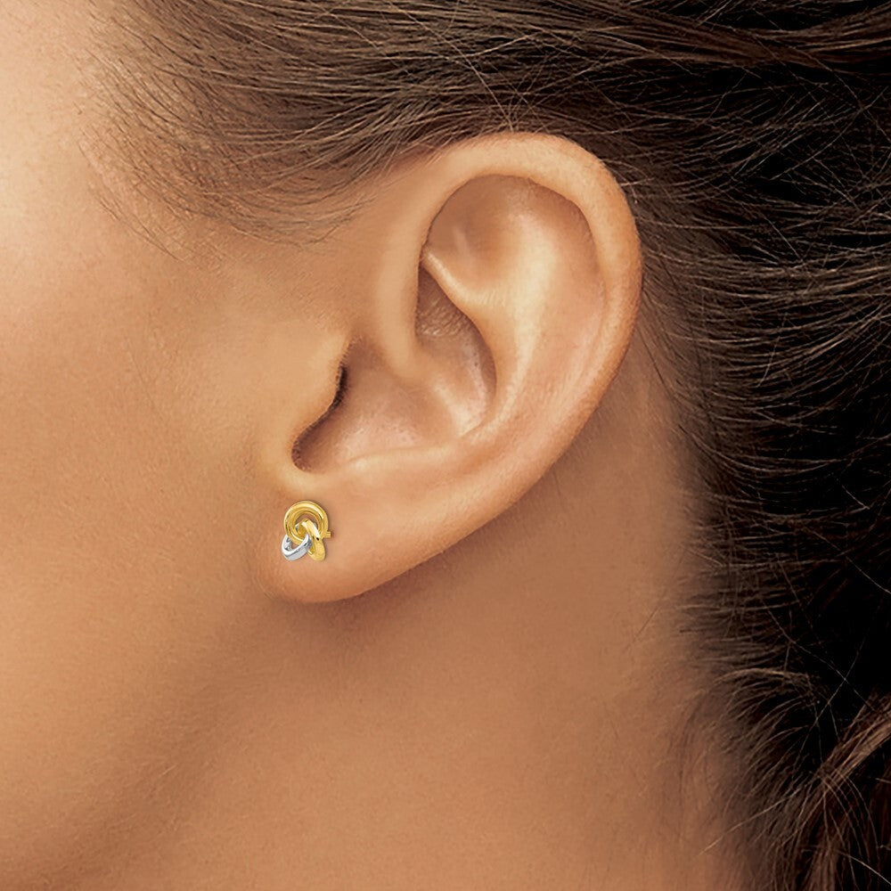 14k Yellow Gold & Rhodium Trinity Knot Stud Earrings