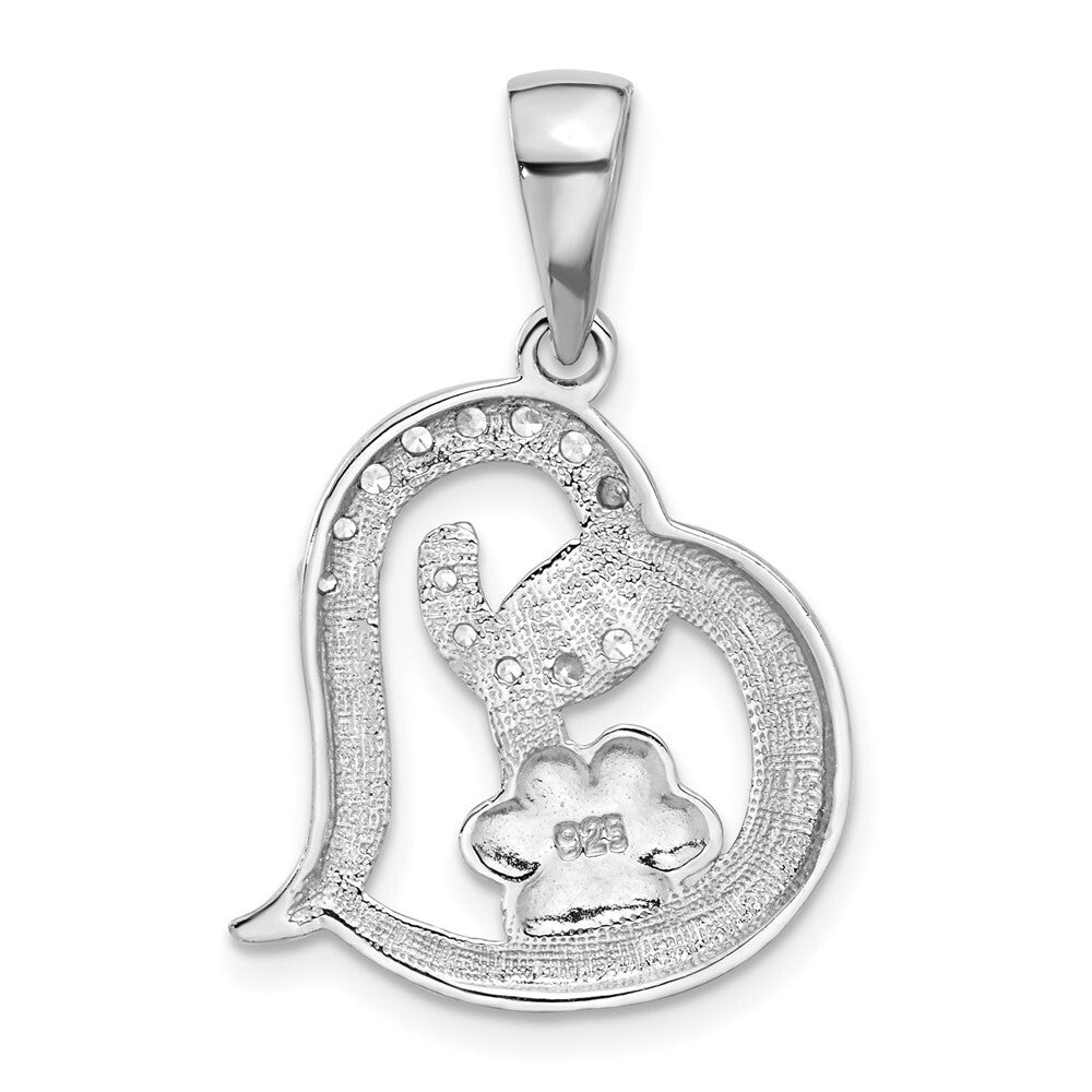 Sterling Silver Rh-plated Enamel Cubic Zirconia  Paw ALWAYS IN MY HEART Pendant