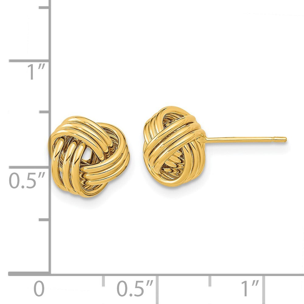 14k Yellow Gold Polished Triple Love Knot Stud Earrings Gift for Women