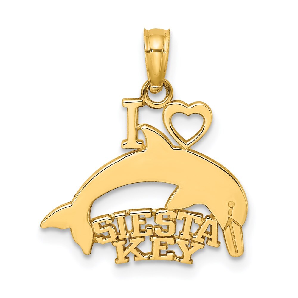 14k Yellow Gold I HEART SIESTA KEY with Dolphin Charm Pendant for Women