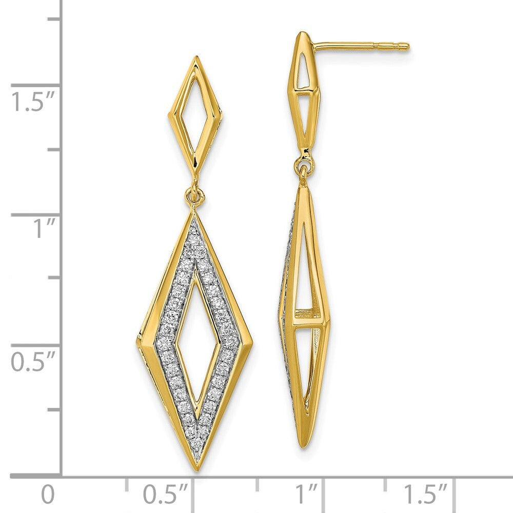 14k Yellow Gold Polished Diamond Dangle Earrings