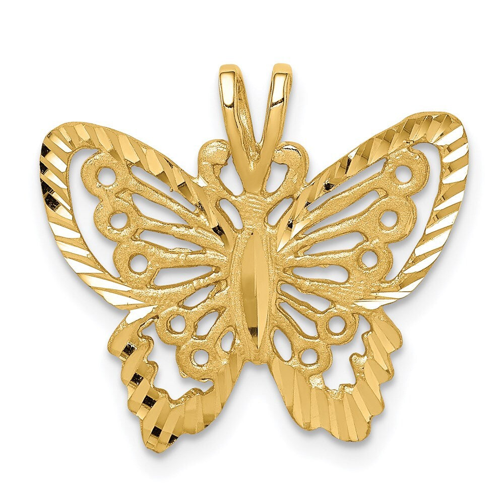 14k Yellow Gold Brushed & Diamond-cut Butterfly Pendant for Women