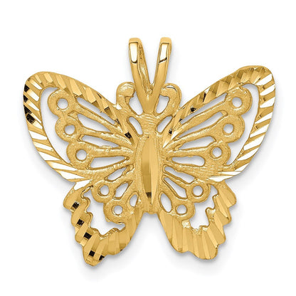 14k Yellow Gold Brushed & Diamond-cut Butterfly Pendant for Women