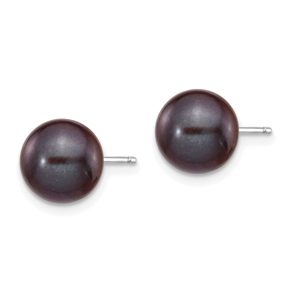 14k White Gold 8-9mm Black Round Freshwater Cultured Pearl Stud Earrings