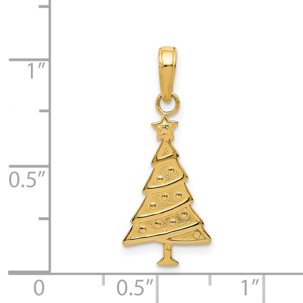 14k Yellow Gold Polished Christmas Tree Pendant for Women