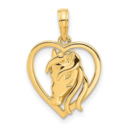14k Yellow Gold Polished Horse Head In Heart Pendant for Women