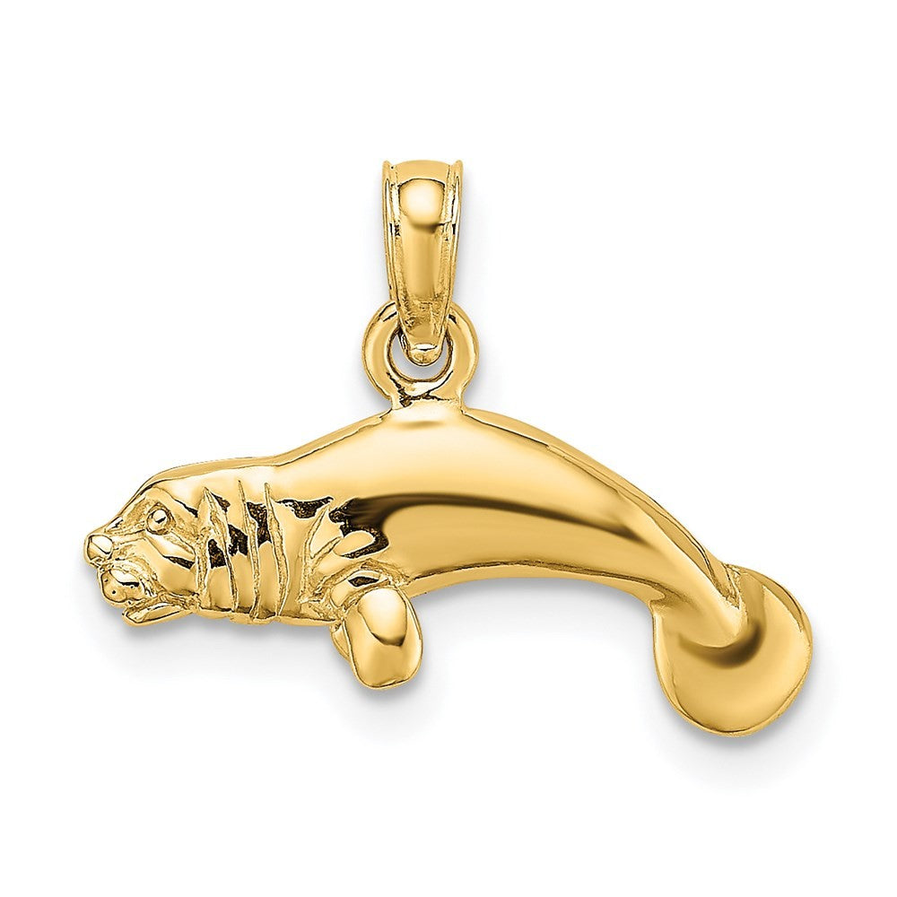 14k Yellow Gold 3-D Polished Swimming Manatee Charm