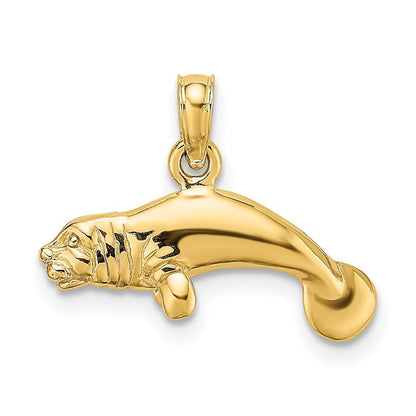 14k Yellow Gold 3-D Polished Swimming Manatee Charm