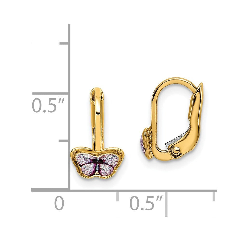 14k Yellow Gold Children's Enamel Butterfly Hoop Earrings Gift for Women