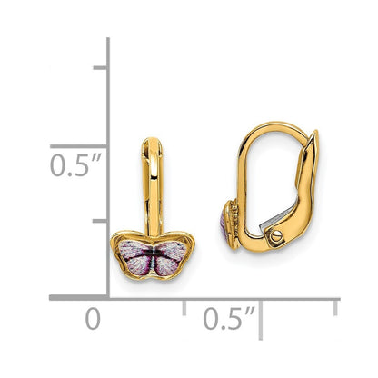 14k Yellow Gold Children's Enamel Butterfly Hoop Earrings Gift for Women