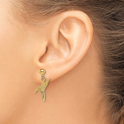 14k Yellow Gold Hummingbird Dangle Earrings Gift for Women