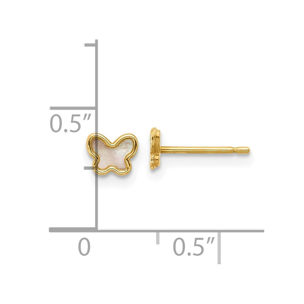 14k Yellow Gold Polished Mother of Pearl Butterfly Earrings