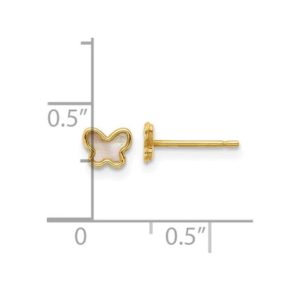 14k Yellow Gold Polished Mother of Pearl Butterfly Earrings