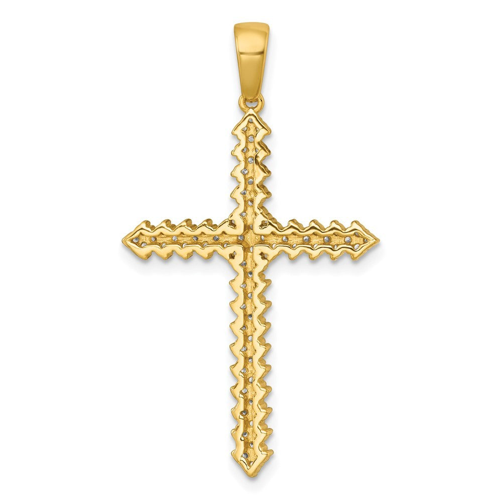 Sterling Silver Gold-Tone Polished Pave Cubic Zirconia Latin Cross Pendant