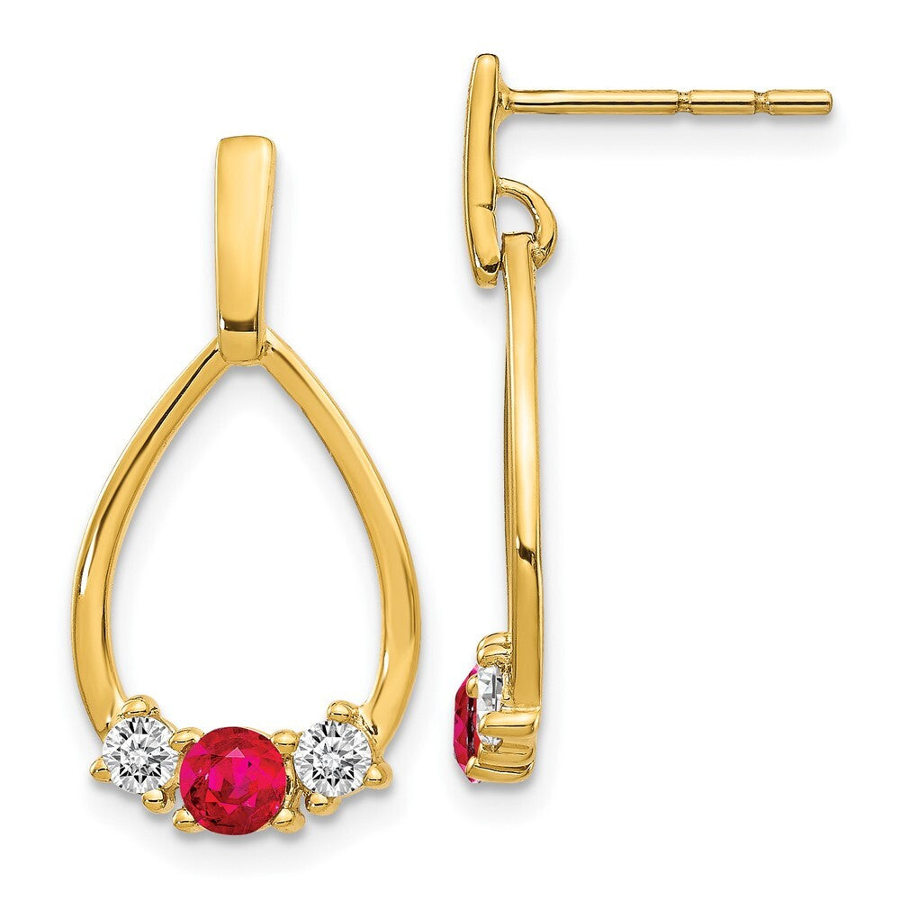14k Yellow Gold Ruby and White Sapphire Dangle Earrings
