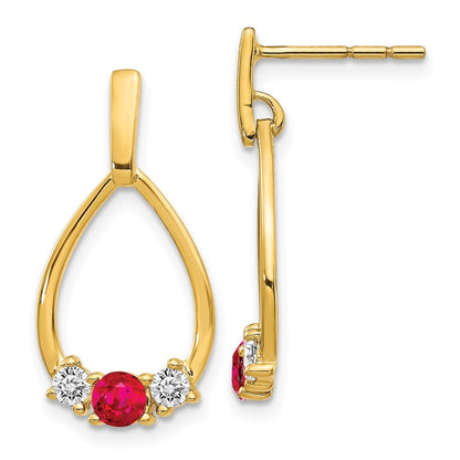 14k Yellow Gold Ruby and White Sapphire Dangle Earrings