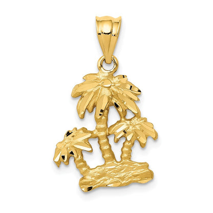14k Yellow Gold Satin Diamond-cut Open-Backed Palm Trees Pendant for Women