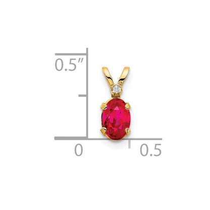 14k Yellow Gold Diamond & Ruby Birthstone Pendant