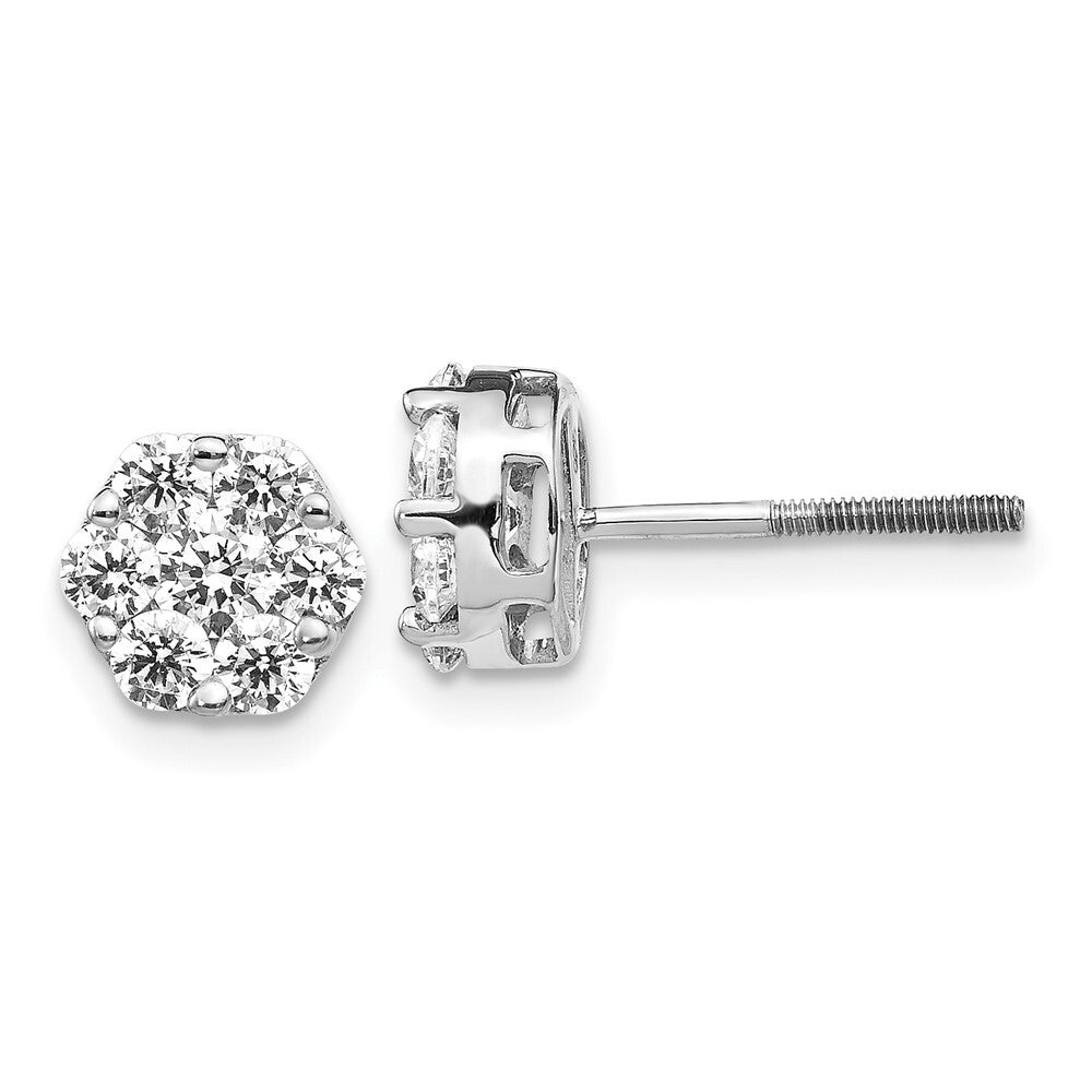 14k White Gold Diamond Cluster Screwback Stud Earrings