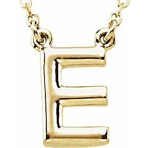 14k Yellow Gold Block Initial E Pendant Necklace 16" for Women