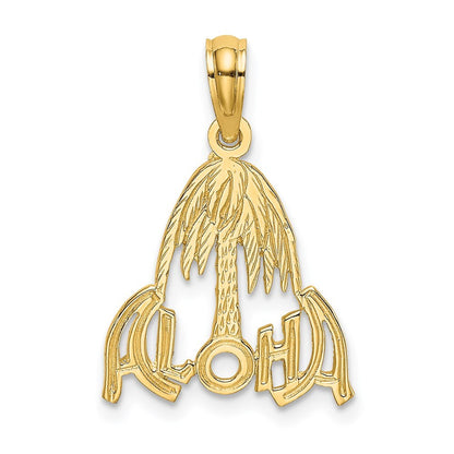 14k Yellow Gold ALOHA Palm Tree Charm Pendant for Women