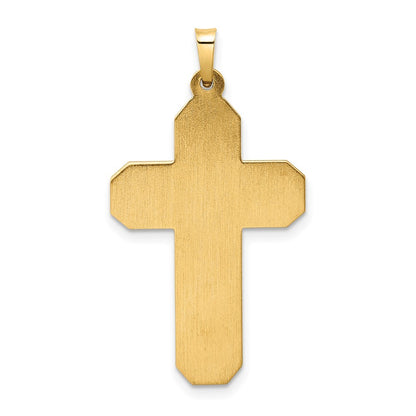 14k Yellow Gold Polished and Textured Hollow Scroll Design Double Cross Pendant