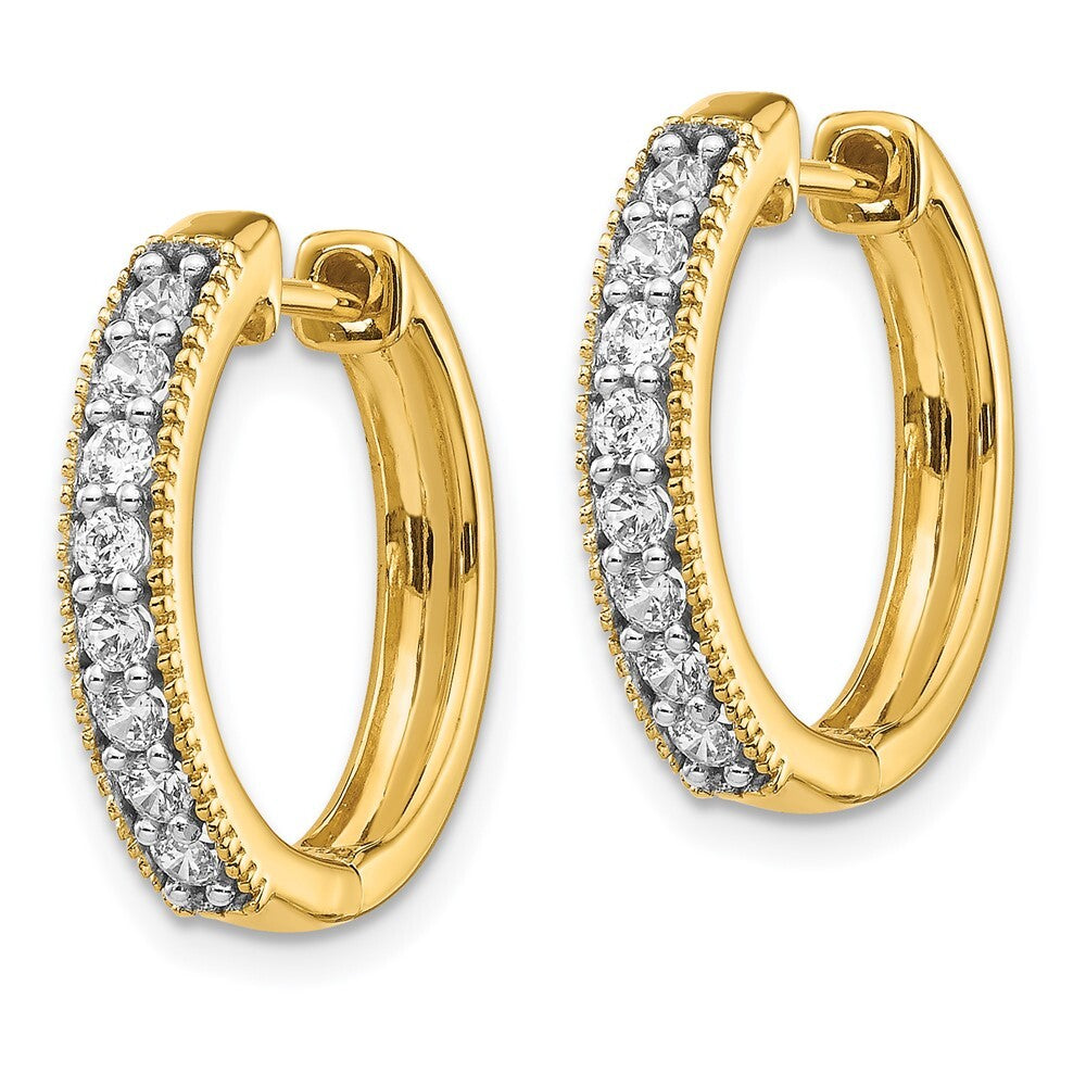 14k Yellow Gold Diamond Milgrain Hinged Hoop Earrings