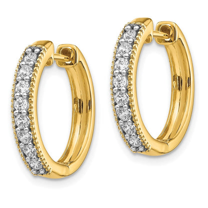 14k Yellow Gold Diamond Milgrain Hinged Hoop Earrings
