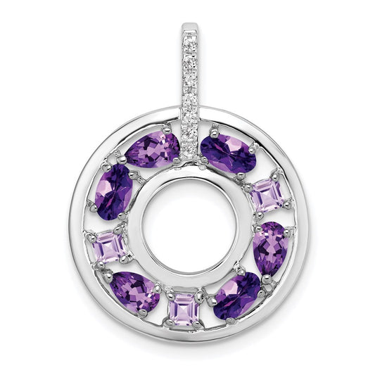 Sterling Silver Rhodium-plated Amethyst and Cubic Zirconia Circle Pendant