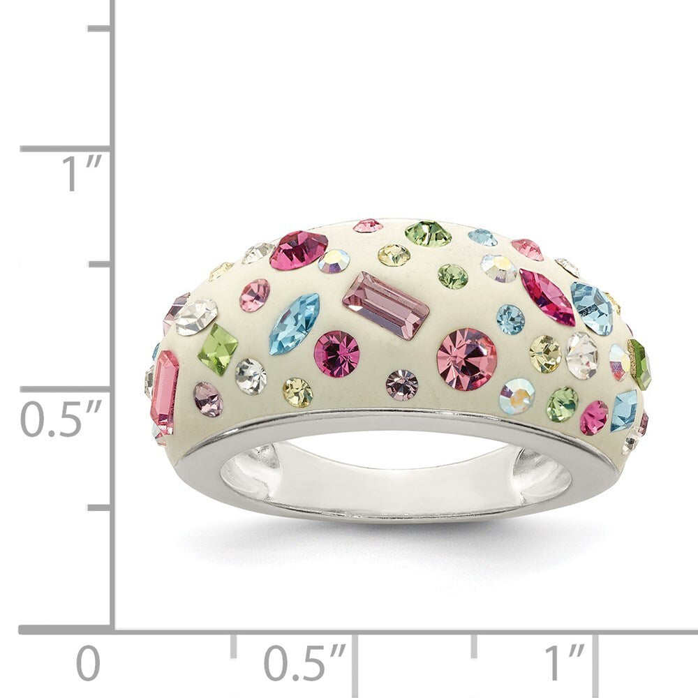 Sterling Silver Stellux Crystal Multi-Color White Ring Size 6
