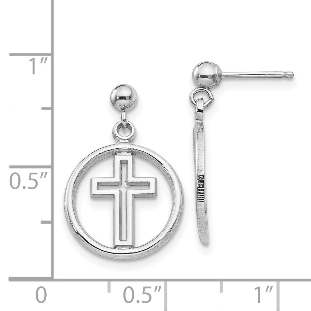 14k White Gold Polished Eternal Life Cross Dangle Earrings