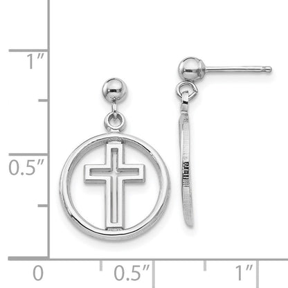 14k White Gold Polished Eternal Life Cross Dangle Earrings