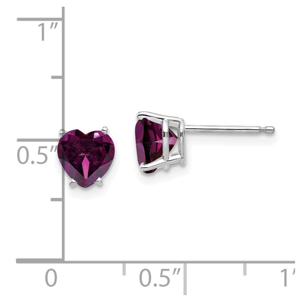 14k White Gold 6mm Heart Rhodolite Garnet Stud Earrings Gift for Women